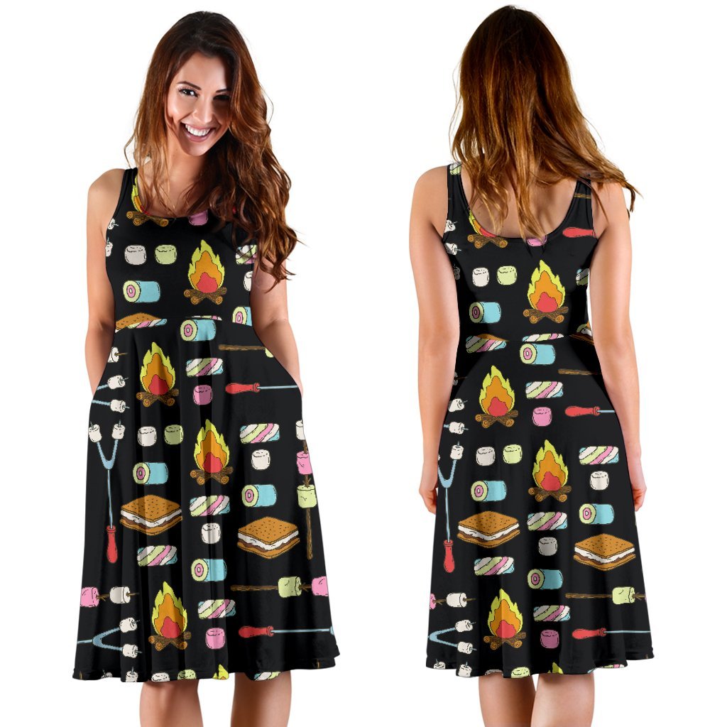 Camping Campfire Marshmallows Sleeveless Dress