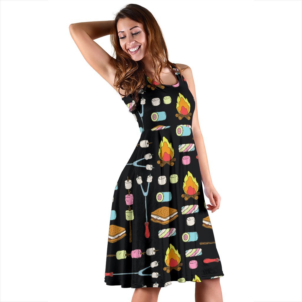 Camping Campfire Marshmallows Sleeveless Dress