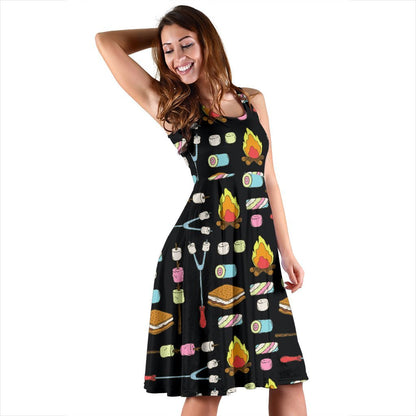 Camping Campfire Marshmallows Sleeveless Dress