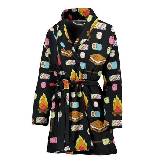 Camping Campfire Marshmallows Women Bath Robe-JTAMIGO.COM