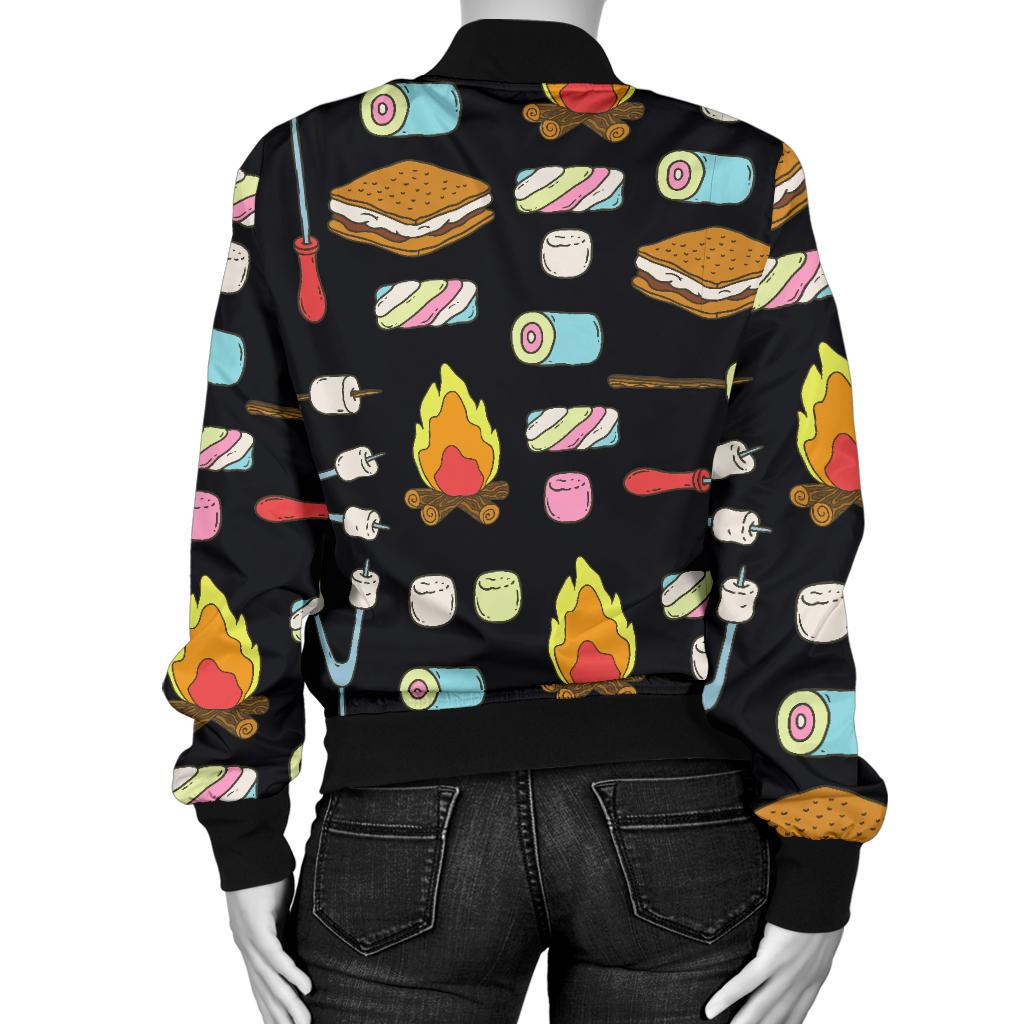 Camping Campfire Marshmallows Women Casual Bomber Jacket