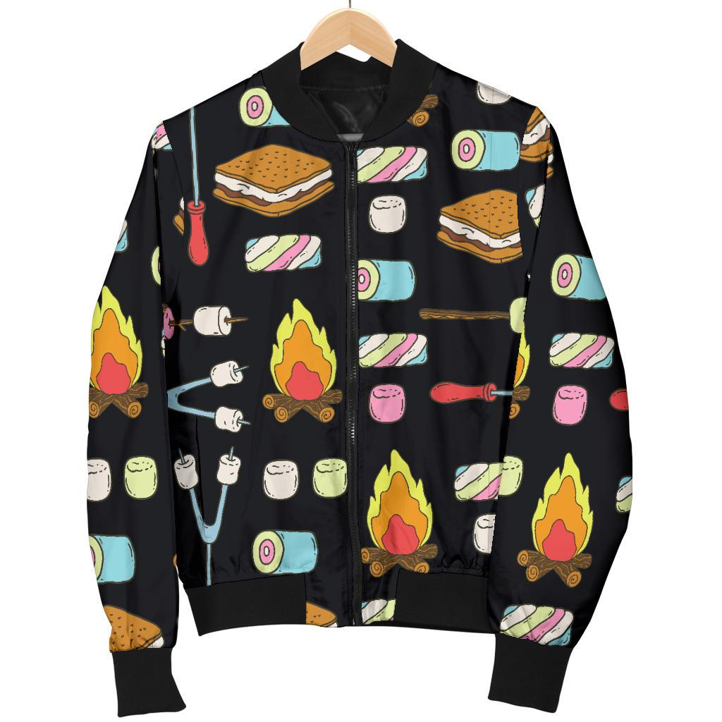 Camping Campfire Marshmallows Women Casual Bomber Jacket