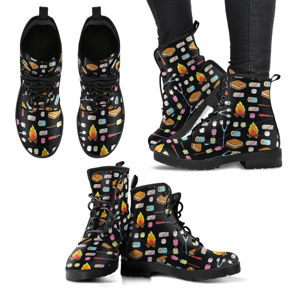 Camping Campfire Marshmallows Women Leather Boots-JTAMIGO.COM