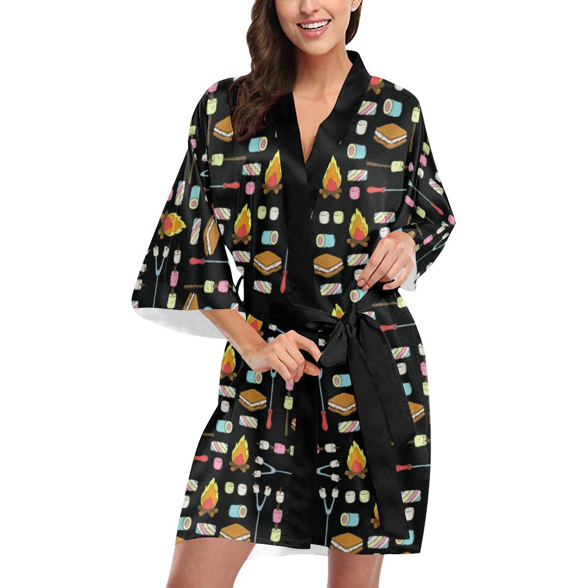 Camping Campfire Marshmallows Women Short Kimono Robe
