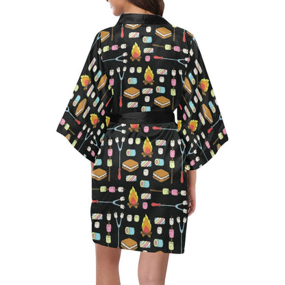 Camping Campfire Marshmallows Women Short Kimono Robe