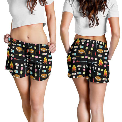 Camping Campfire Marshmallows Women Shorts-JTAMIGO.COM