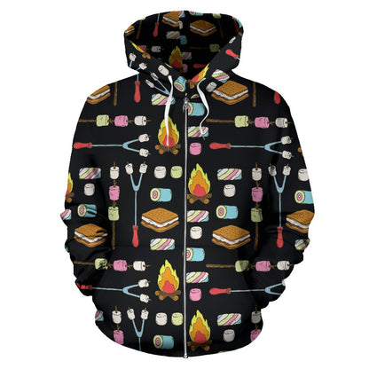 Camping Campfire Marshmallows Zip Up Hoodie