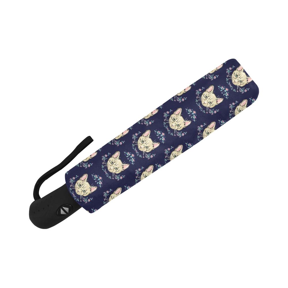 Cat Head with flower Print Pattern Automatic Foldable Umbrella