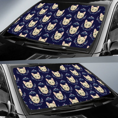 Cat Head with Flower Print Pattern Car Sun Shade For Windshield