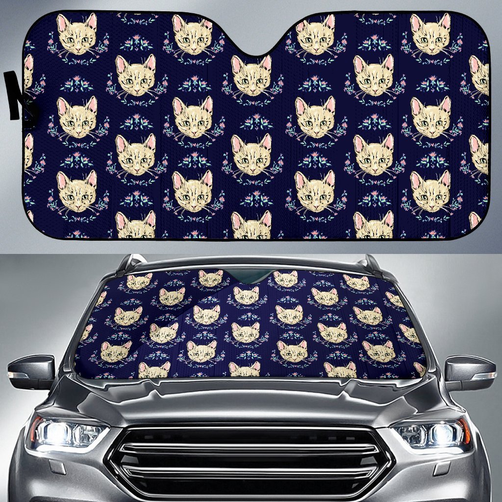 Cat Head with Flower Print Pattern Car Sun Shade For Windshield