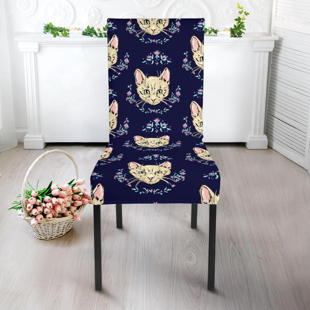 Cat Head with flower Print Pattern Dinning Chair Slipper-JTAMIGO.COM
