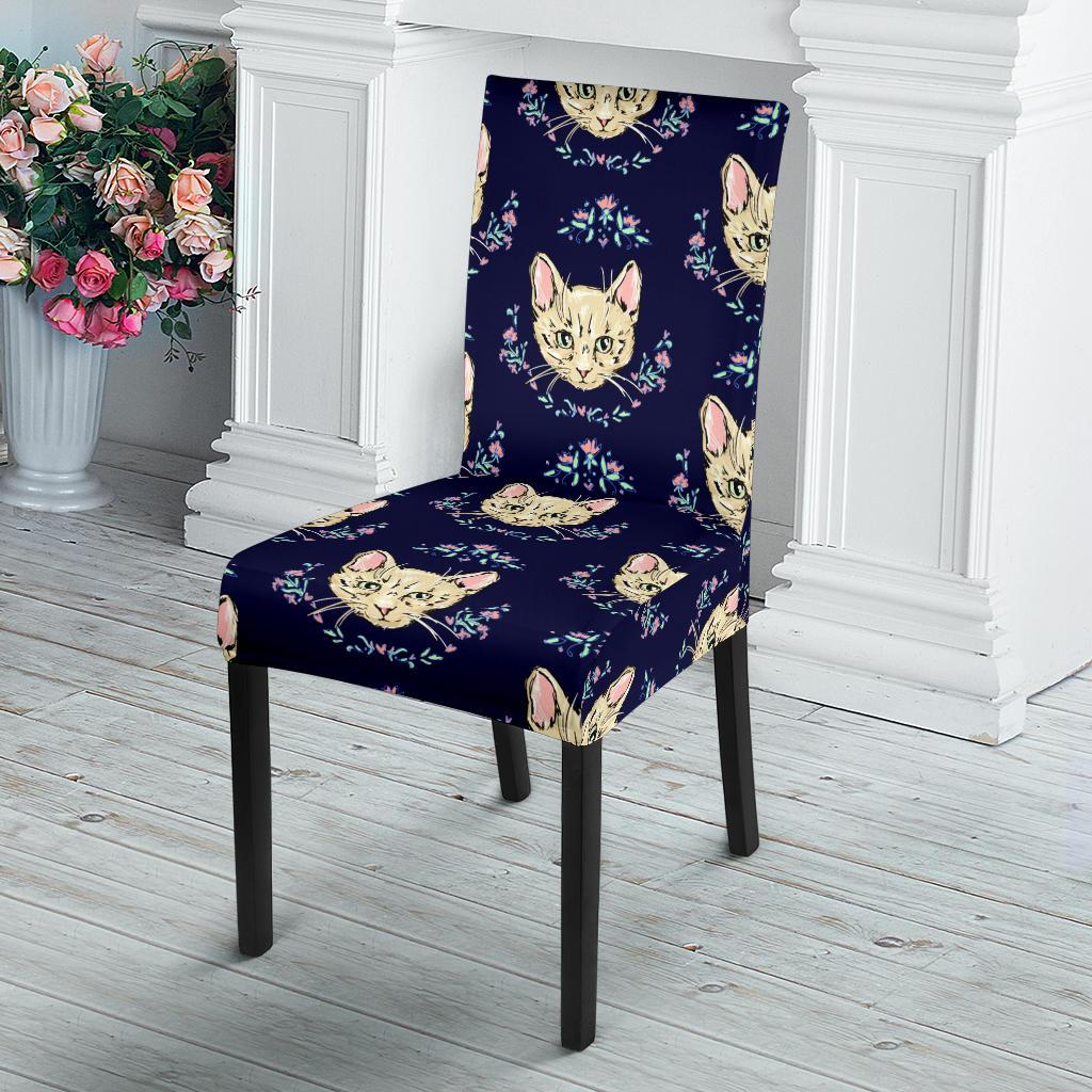 Cat Head with flower Print Pattern Dinning Chair Slipper-JTAMIGO.COM