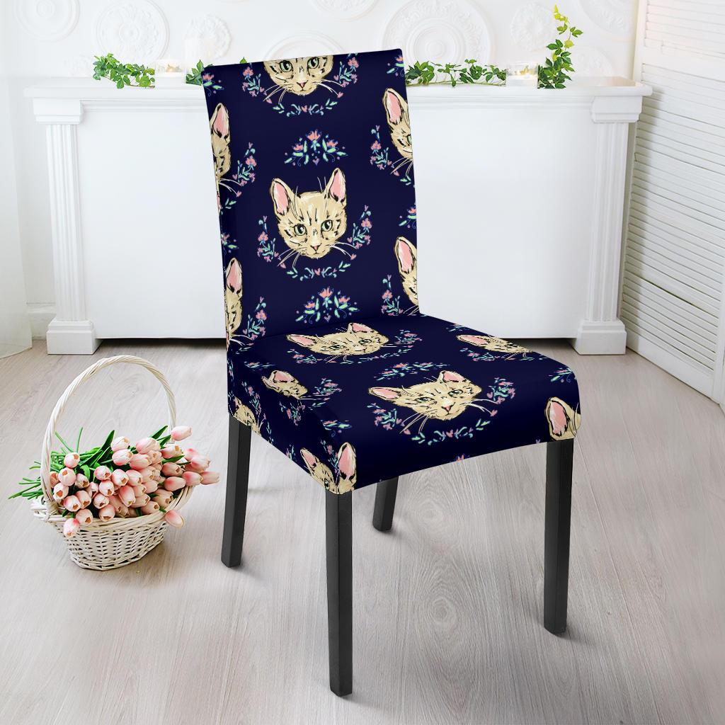 Cat Head with flower Print Pattern Dinning Chair Slipper-JTAMIGO.COM