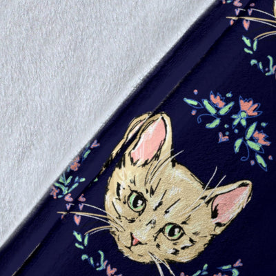Cat Head With Flower Print Pattern Fleece Blanket