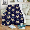 Cat Head With Flower Print Pattern Fleece Blanket
