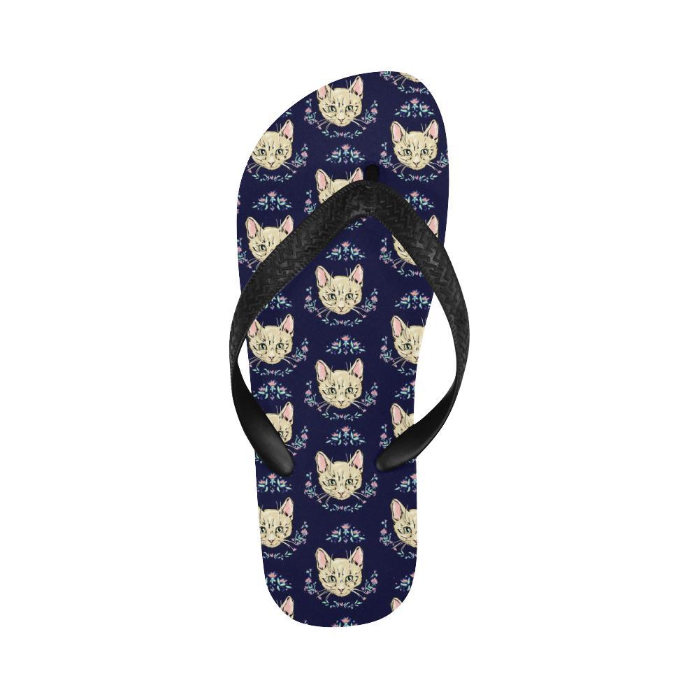 Cat Head with flower Print Pattern Flip Flops-JTAMIGO.COM