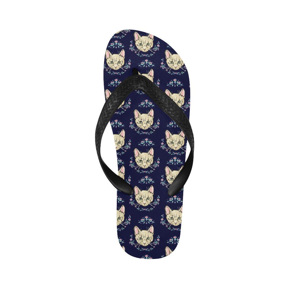 Cat Head with flower Print Pattern Flip Flops-JTAMIGO.COM
