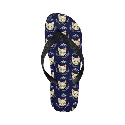 Cat Head with flower Print Pattern Flip Flops-JTAMIGO.COM