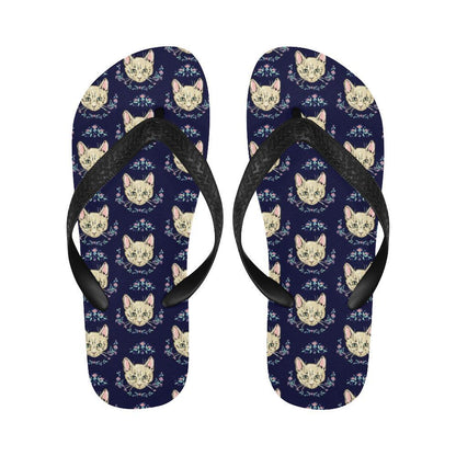 Cat Head with flower Print Pattern Flip Flops-JTAMIGO.COM