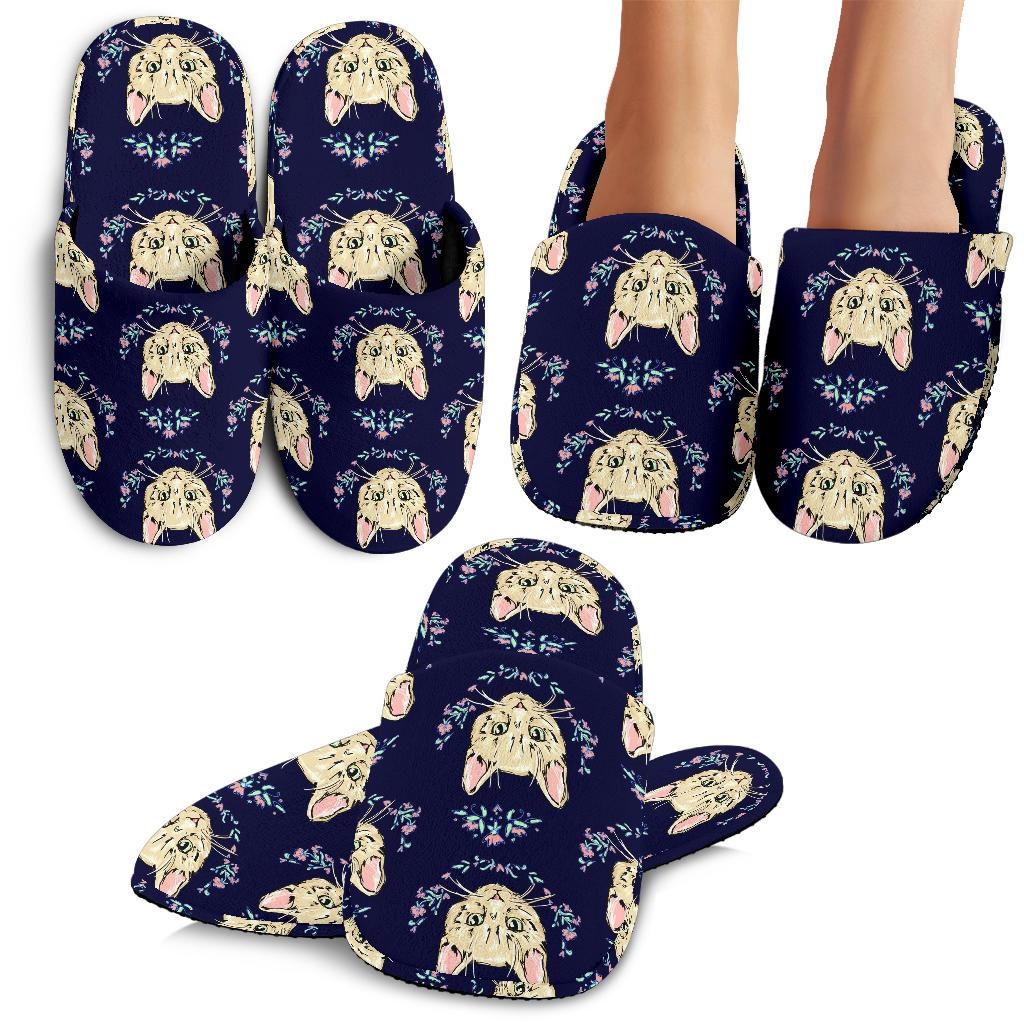 Cat Head with flower Print Pattern House Slippers