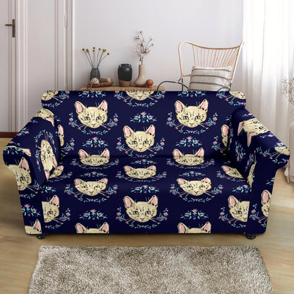 Cat Head with flower Print Pattern Loveseat Slipcover-JTAMIGO.COM