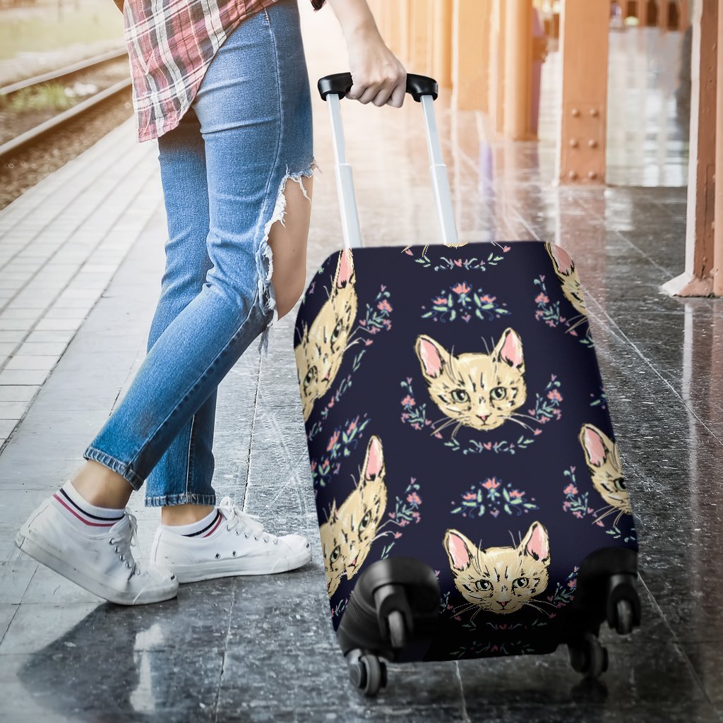 Cat Head With Flower Print Pattern Luggage Cover Protector
