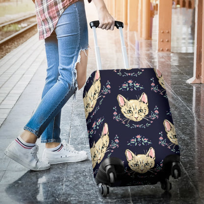 Cat Head With Flower Print Pattern Luggage Cover Protector