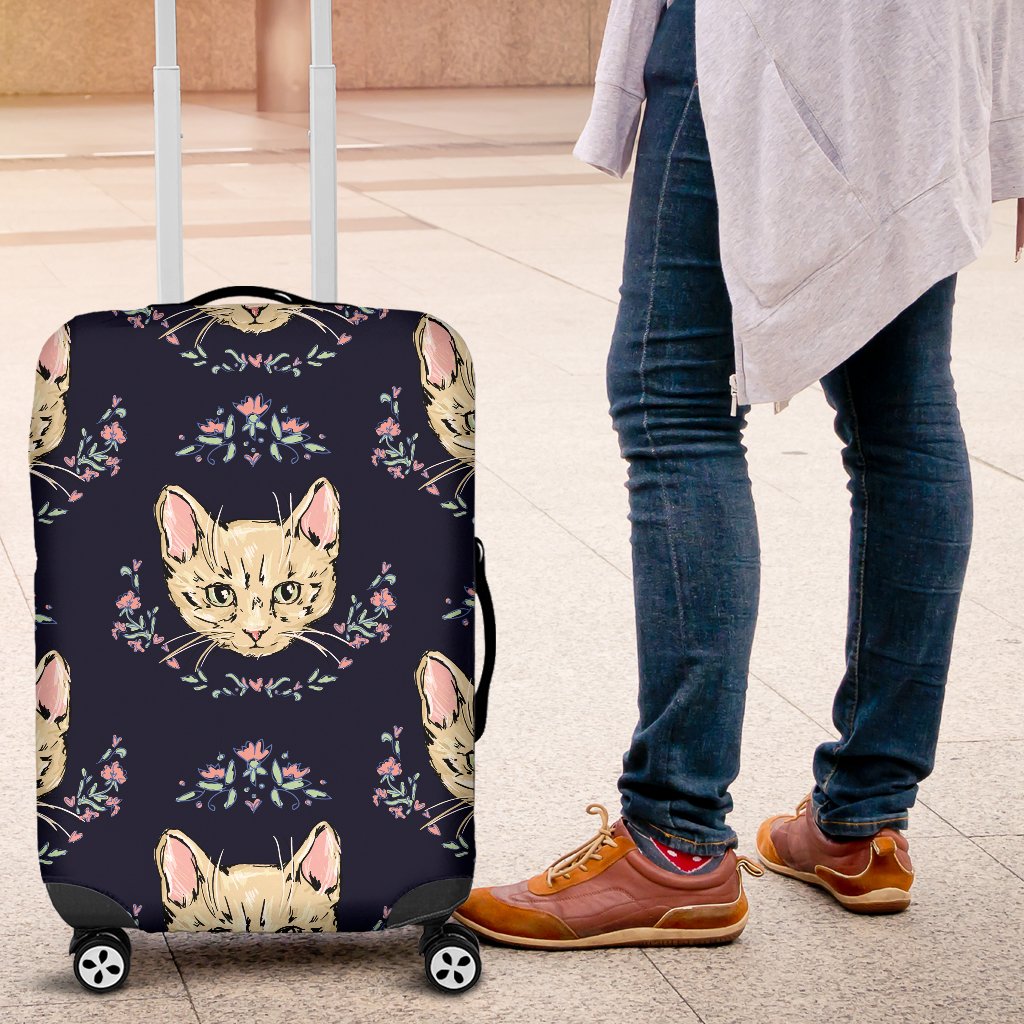Cat Head With Flower Print Pattern Luggage Cover Protector