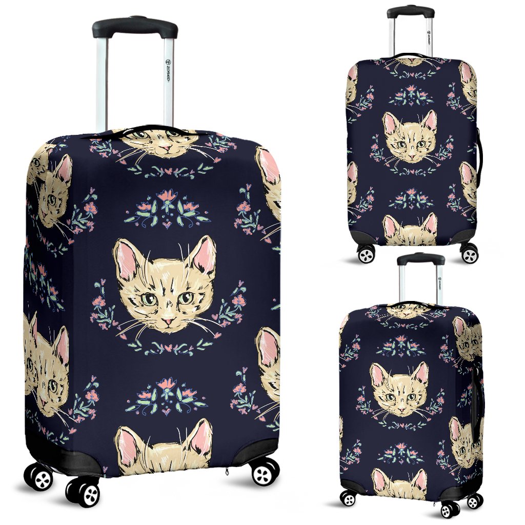 Cat Head With Flower Print Pattern Luggage Cover Protector