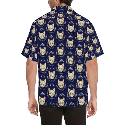 Cat Head with flower Print Pattern Men Aloha Hawaiian Shirt