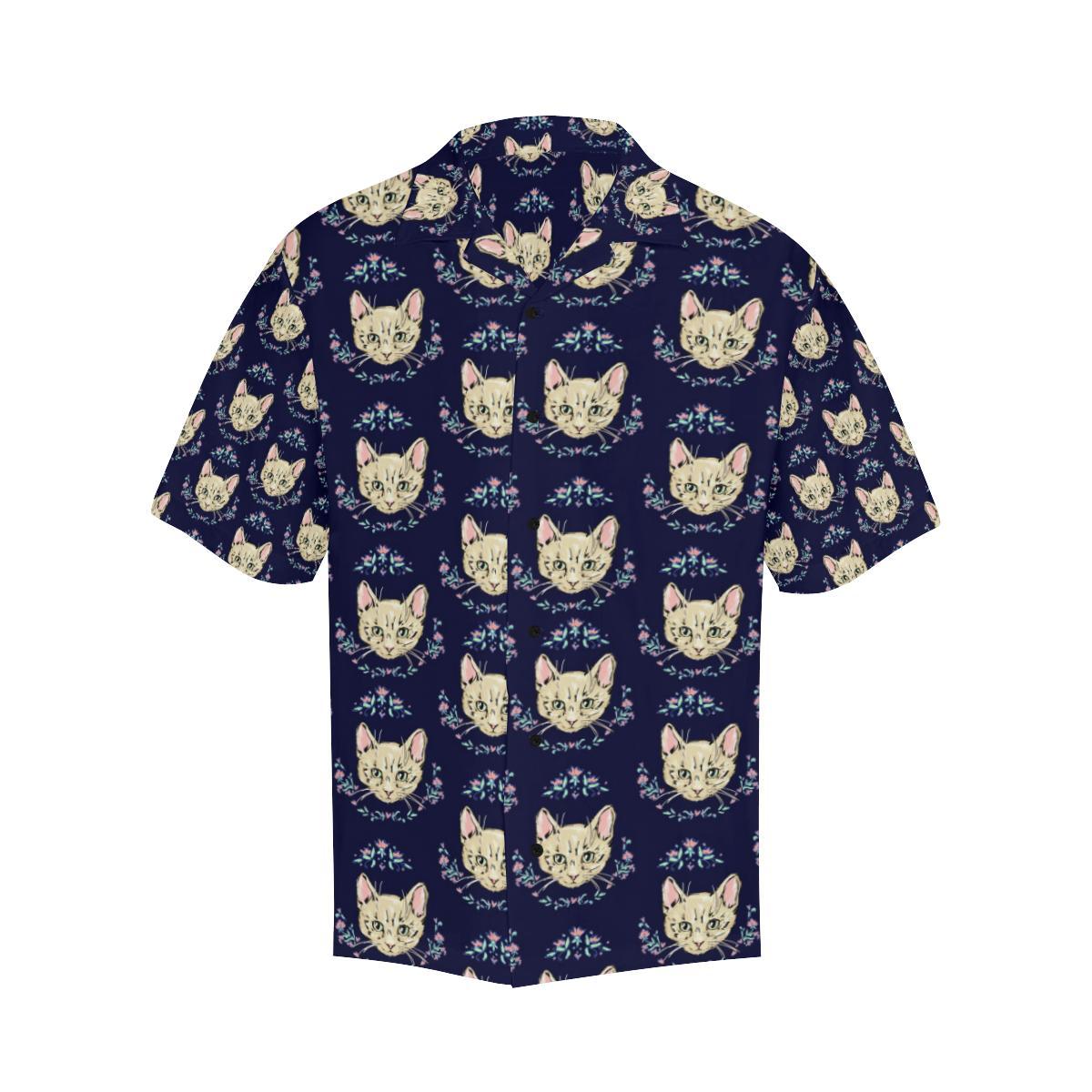 Cat Head with flower Print Pattern Men Aloha Hawaiian Shirt