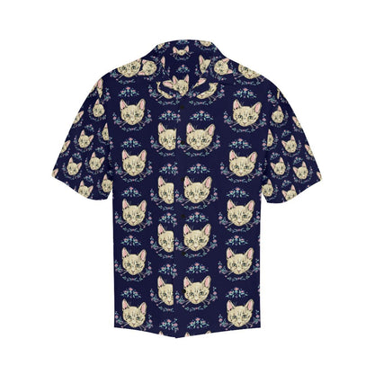Cat Head with flower Print Pattern Men Aloha Hawaiian Shirt