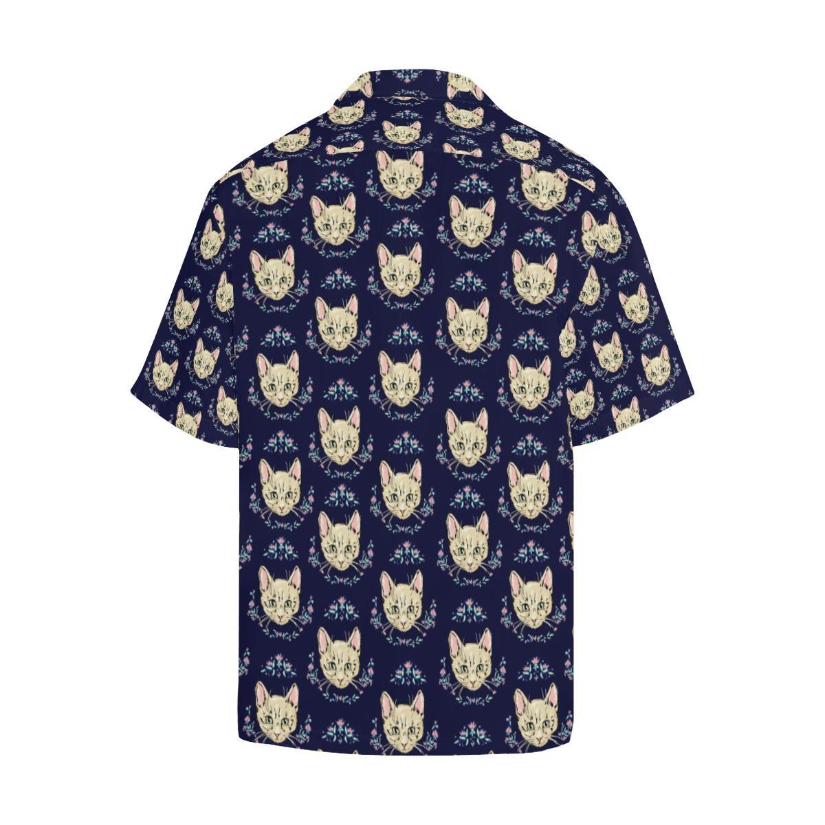 Cat Head with flower Print Pattern Men Aloha Hawaiian Shirt