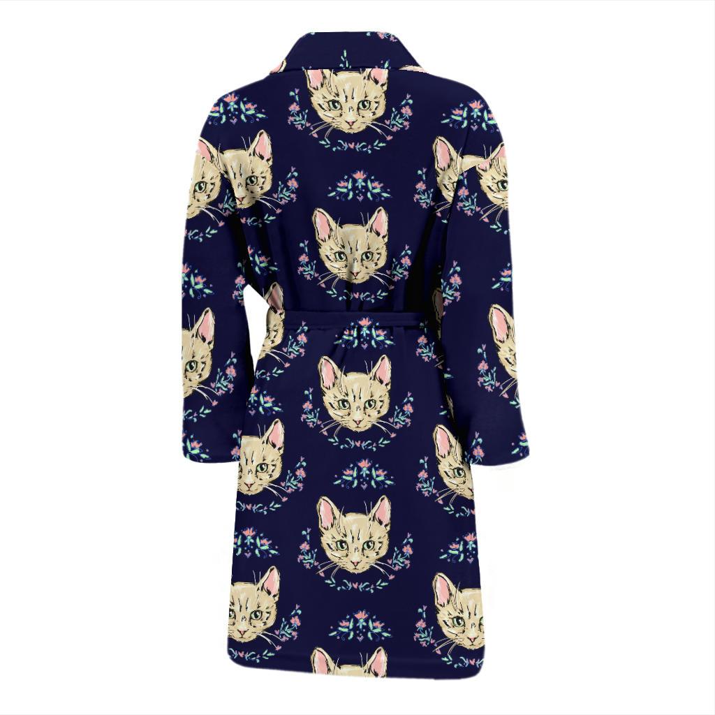 Cat Head with flower Print Pattern Men Bath Robe-JTAMIGO.COM