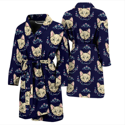 Cat Head with flower Print Pattern Men Bath Robe-JTAMIGO.COM