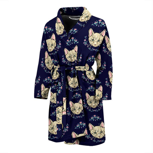 Cat Head with flower Print Pattern Men Bath Robe-JTAMIGO.COM