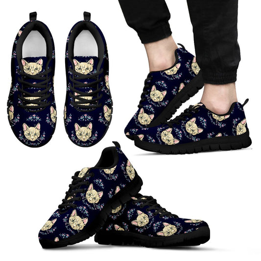 Cat Head with flower Print Pattern Men Sneakers Shoes