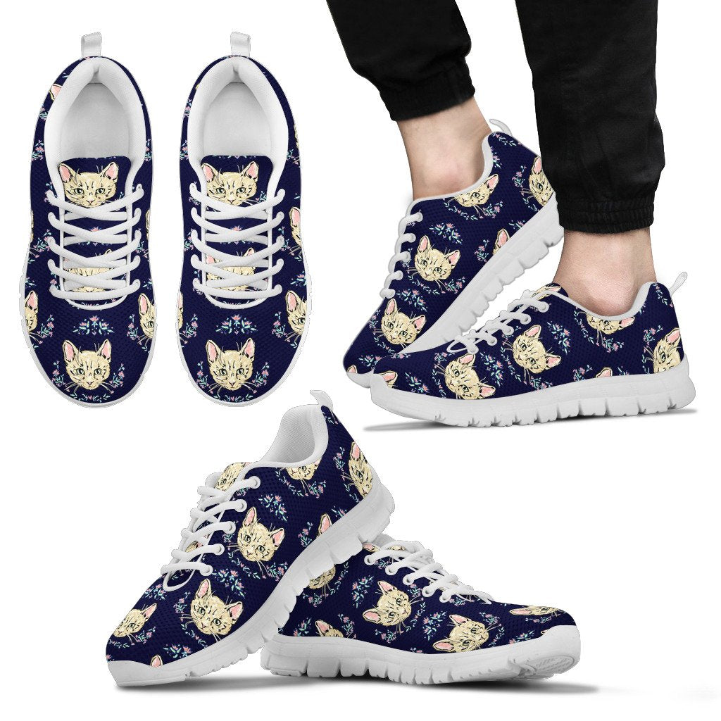 Cat Head with flower Print Pattern Men Sneakers Shoes