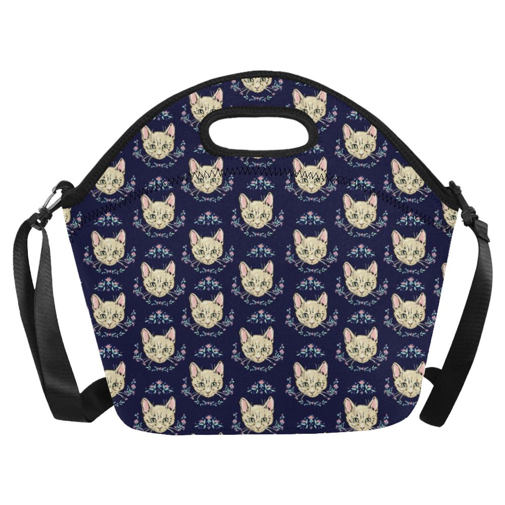 Cat Head with flower Print Pattern Neoprene Lunch Bag (Model 1669)(Large)-JTAMIGO.COM
