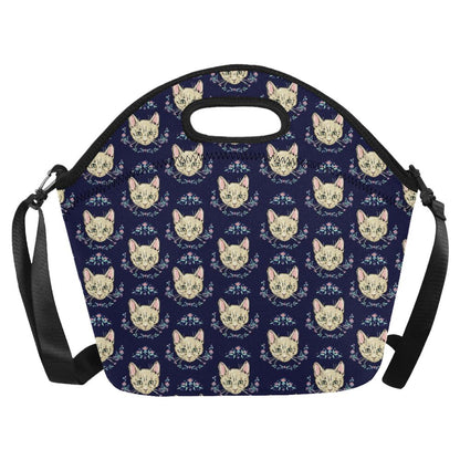 Cat Head with flower Print Pattern Neoprene Lunch Bag (Model 1669)(Large)-JTAMIGO.COM
