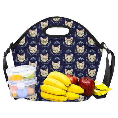 Cat Head with flower Print Pattern Neoprene Lunch Bag (Model 1669)(Large)-JTAMIGO.COM