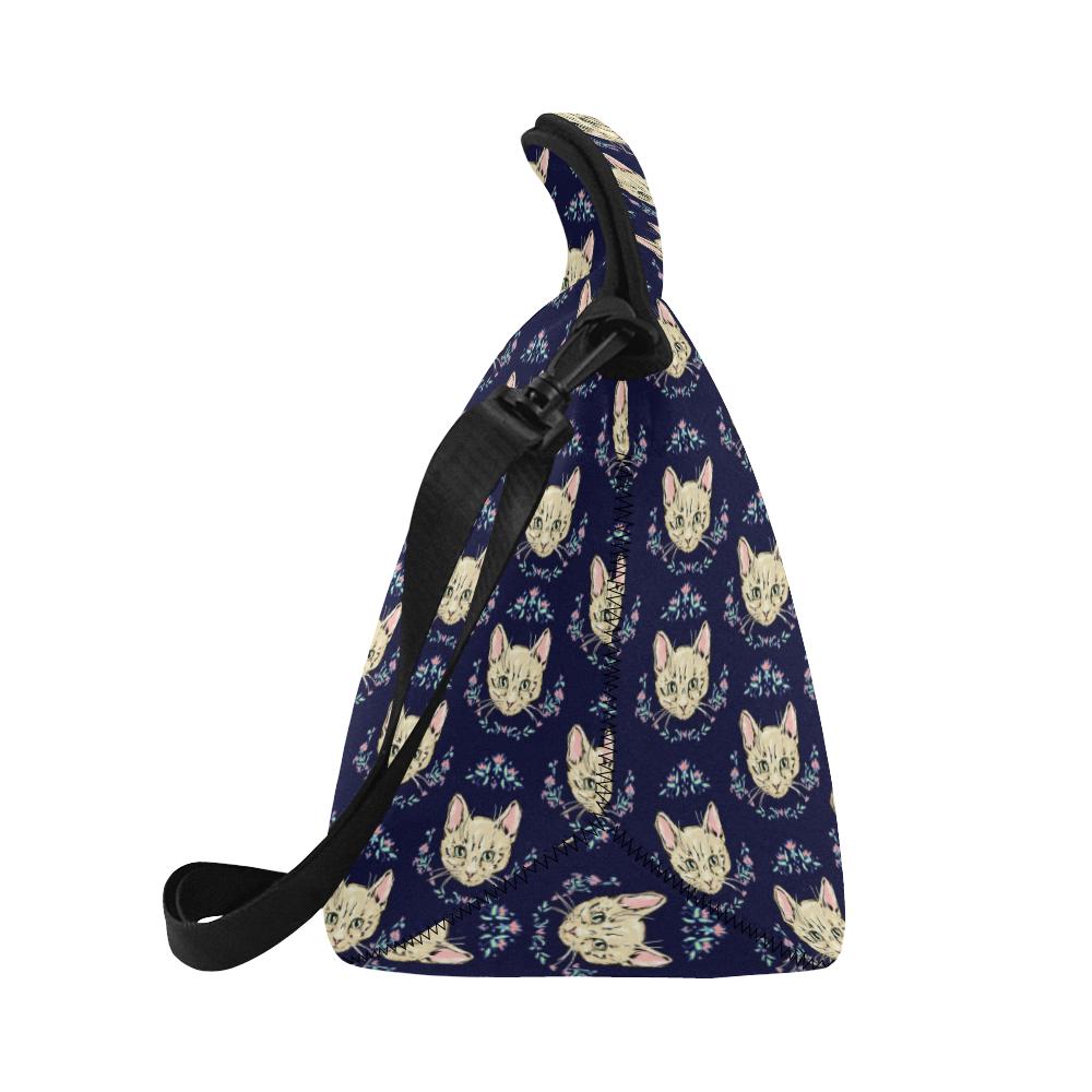 Cat Head with flower Print Pattern Neoprene Lunch Bag (Model 1669)(Large)-JTAMIGO.COM