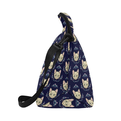 Cat Head with flower Print Pattern Neoprene Lunch Bag (Model 1669)(Large)-JTAMIGO.COM