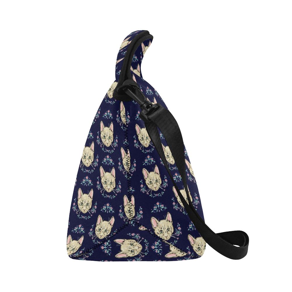 Cat Head with flower Print Pattern Neoprene Lunch Bag (Model 1669)(Large)-JTAMIGO.COM