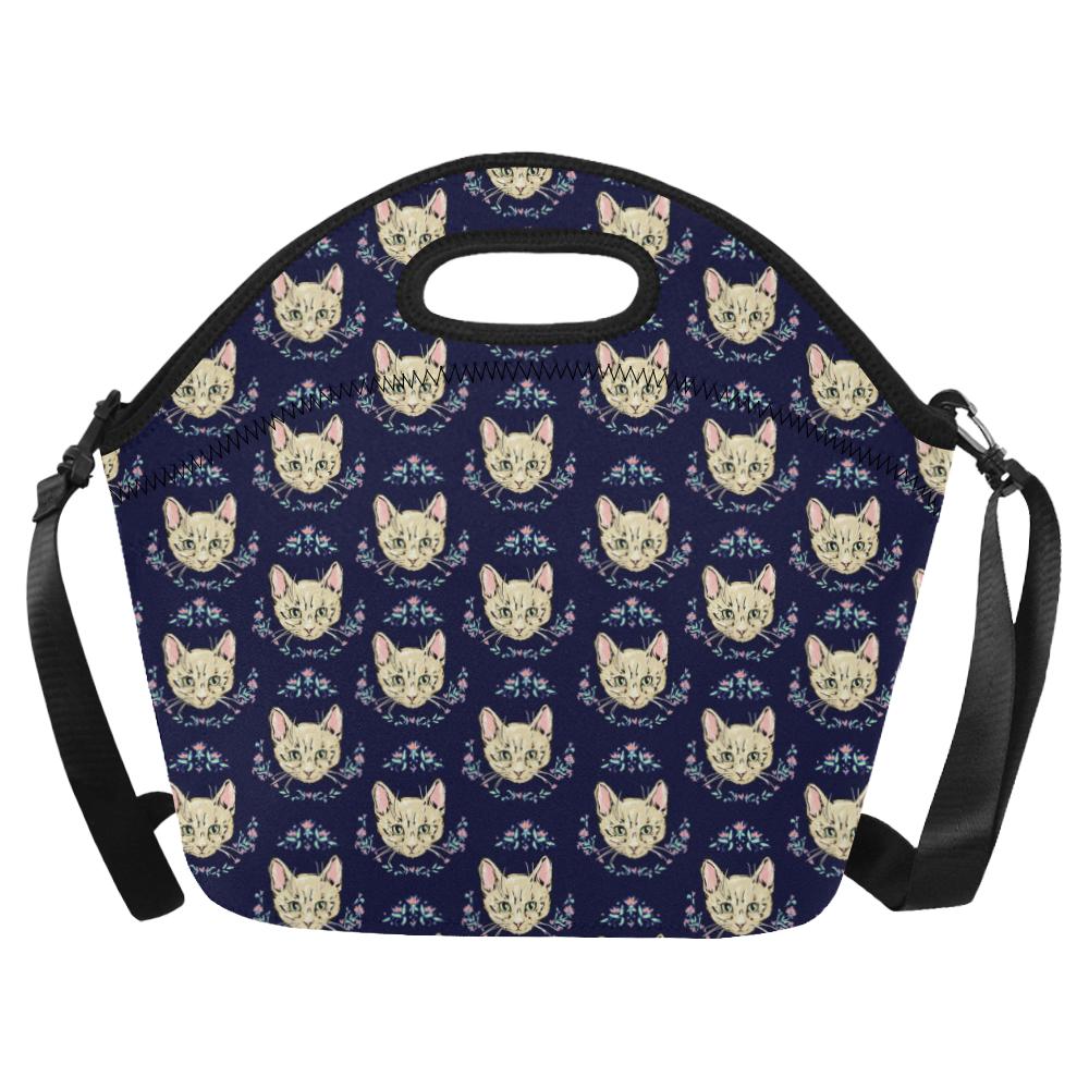 Cat Head with flower Print Pattern Neoprene Lunch Bag (Model 1669)(Large)-JTAMIGO.COM