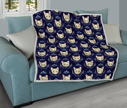 Cat Head with flower Print Pattern Premium Quilt-JTAMIGO.COM
