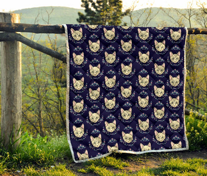 Cat Head with flower Print Pattern Premium Quilt-JTAMIGO.COM