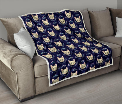 Cat Head with flower Print Pattern Premium Quilt-JTAMIGO.COM