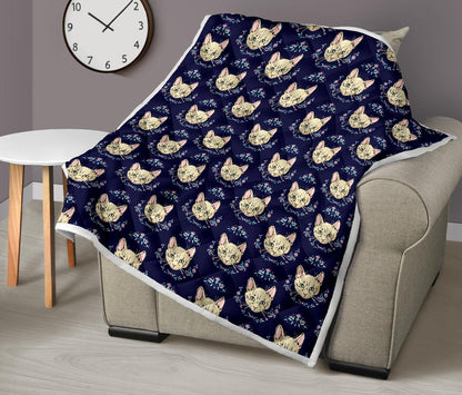 Cat Head with flower Print Pattern Premium Quilt-JTAMIGO.COM