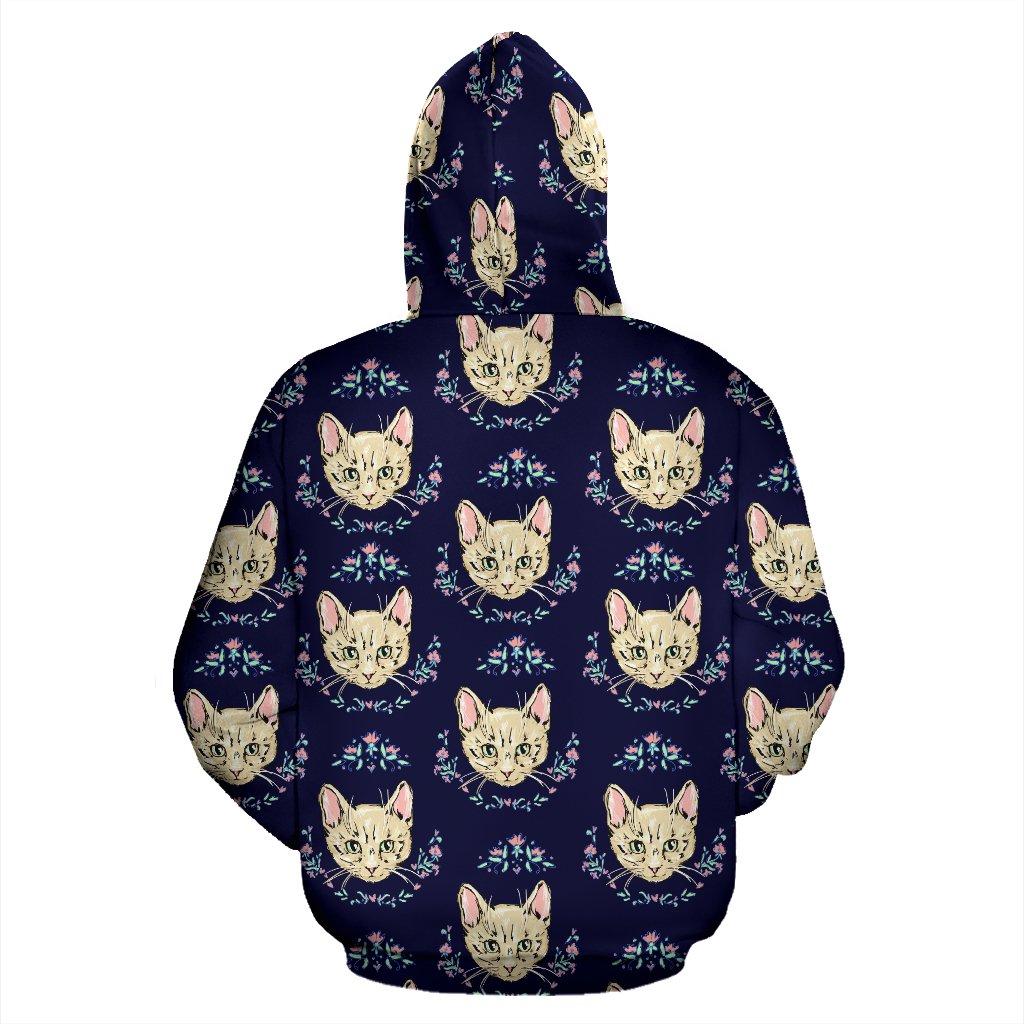 Cat Head with flower Print Pattern Pullover Hoodie